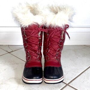 Sorel Tofino li Faux Fur Lined Waterproof Boots 6.5 Red Black Tie Snow Winter